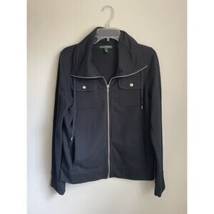 Women's Lauren Ralph Lauren Black Button Up Jacket Size Medium 100% Cotton